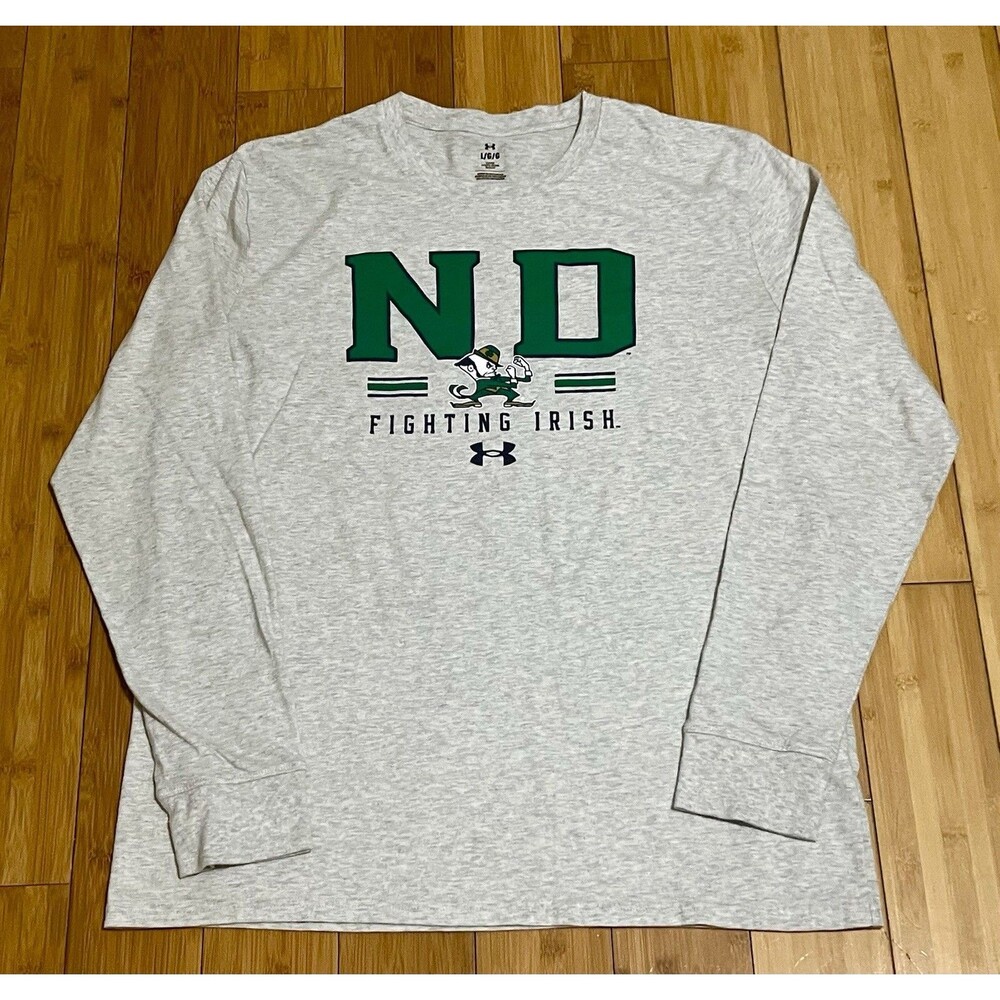 Under Armour Long Sleeve Tee Notre Dame Fighting Irish Grey Loose Fit Mens Large